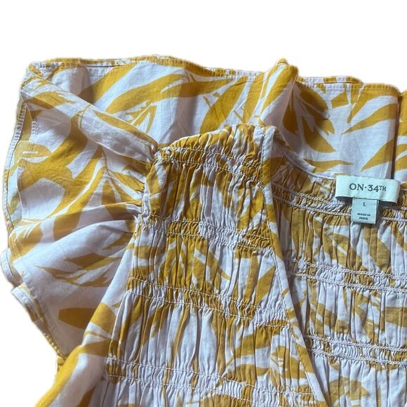 On 34th Cap Sleeve Tropical Peplum Top Pink Yellow Size Large for Macy's - Picture 5 of 9